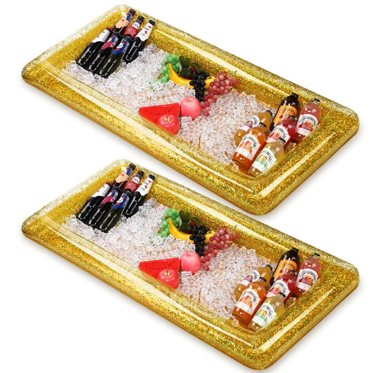 2 Pieces Inflatable Buffett Cooler Inflatable Food Cooler Buffet Inflatable Serving Bar Tray with Glittering Confetti Inflatable Cooler (Gold) - magnolia sales