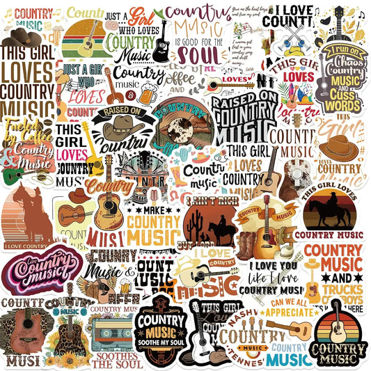 Country Music Stickers for Kids Teens Adults 50Pcs Love Music Stickers for Girls Singers Music Lover Vinyl Waterproof Stickers for Water Bottle Guitar Laptop Skateboard(Country Music) - magnolia sales