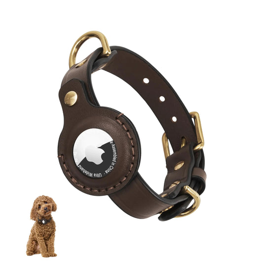 AirTag Dog Collar - 100% Genuine Leather Dog Collar with Apple AirTag Holder Suitable for Small Dogs and Cats Dark Brown XS Adjustable Size 9.6-13.6 Inch - magnolia sales
