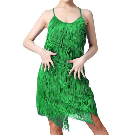 Latin Dance Dress for Women Fringe Flapper Dress Gold Salsa Dress for Women Dancing Sequin Tassel Dress Country Concert Music Festival 1920s Gatsby Dress Cocktail Party Ballroom Dance Costume Green S - magnolia sales