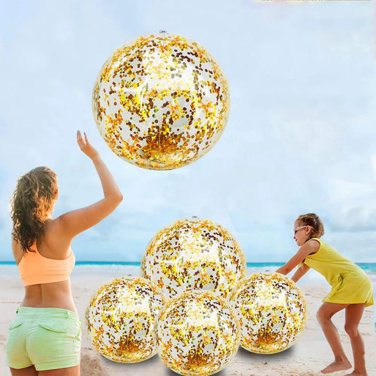 5 Pack Sequins Beach Ball Jumbo Pool Toys Balls 16 Inch 24 Inch Giant Confetti Glitters Inflatable Clear Beach Ball Swimming Pool Water Beach Toys Outdoor Summer Party Favors for Kids Adults - magnolia sales