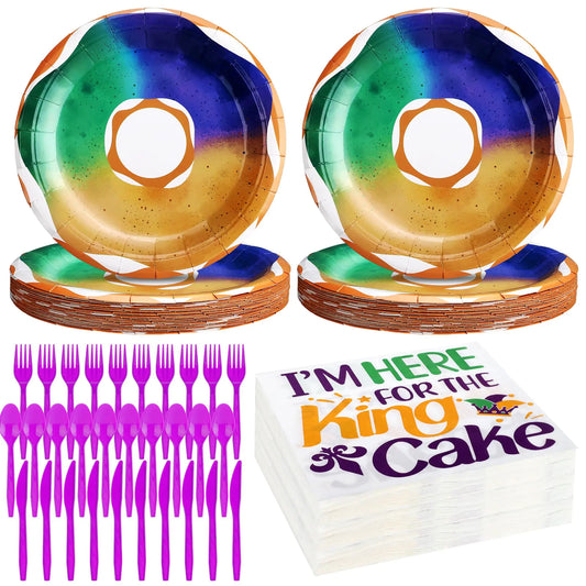 150 Pcs Mardi Gras Plates and Napkins Serves 25 Guest Mardi Gras Cake Dessert Plates Napkins Spoon Fork Knife Mardi Gras Partyware Bundle for Mardi Gras Party Supplies - magnolia sales