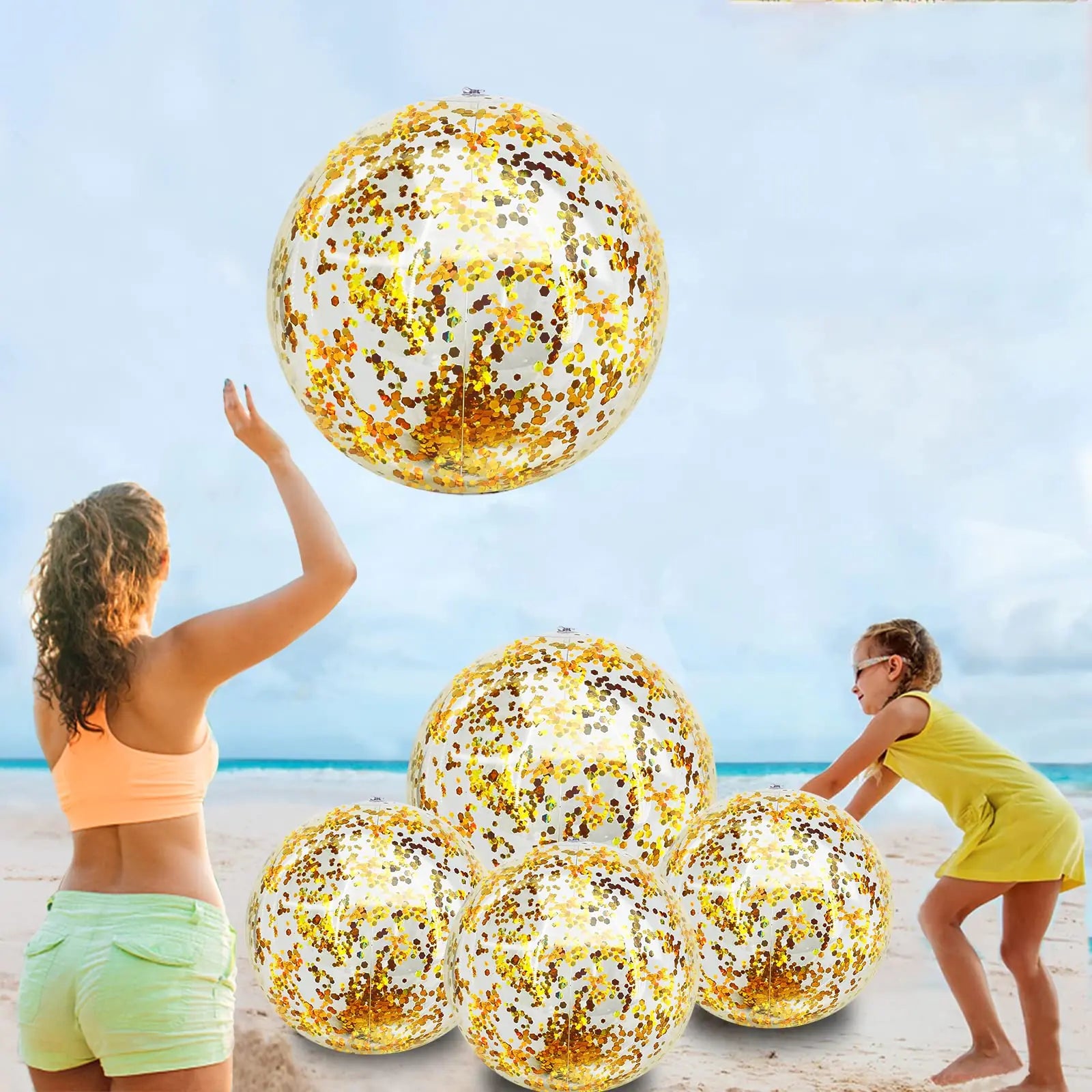 5 Pack Sequins Beach Ball Jumbo Pool Toys Balls 16 Inch 24 Inch Giant Confetti Glitters Inflatable Clear Beach Ball Swimming Pool Water Beach Toys Outdoor Summer Party Favors for Kids Adults - magnolia sales