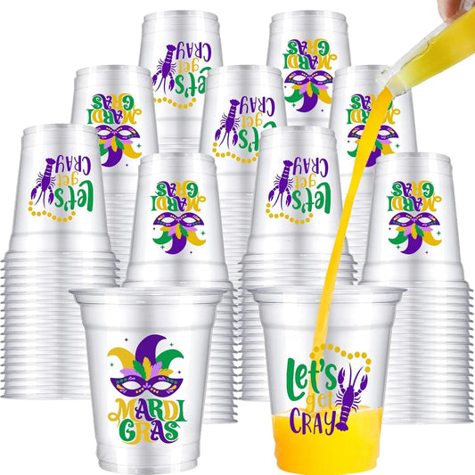 VDESFUEBY Mardi Gras Party Supplies12oz Mardi Gras Party Cups Disposable Clear Plastic Cups for Mardi Gras Masquerade Party Table Decorations (40PCS) - magnolia sales